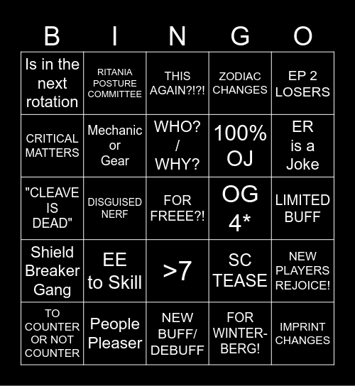 BALANCE PATCH DEC 2024 Bingo Card