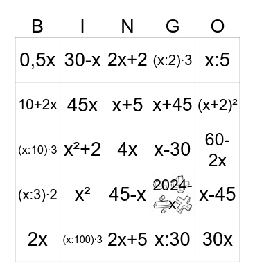 Algebraic Expressions Bingo Card