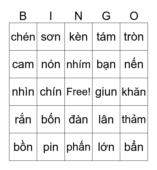 Viet Ngu L2 Bingo Card