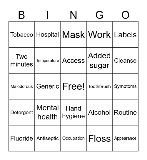 Personal Hygiene Bingo Card