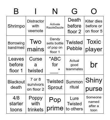 Dandy world public server bingo Card