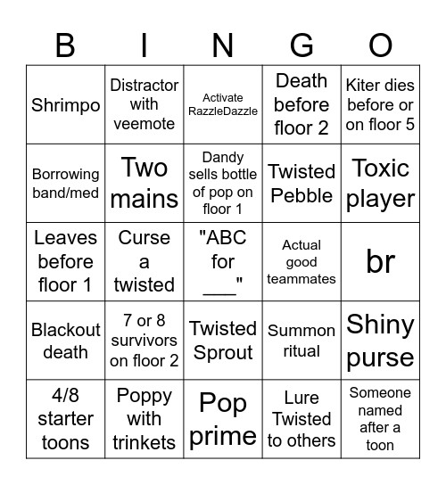 Dandy world public server bingo Card