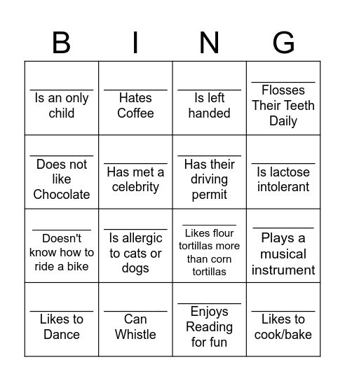 Human Bingo Card