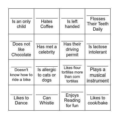 Human Bingo Card