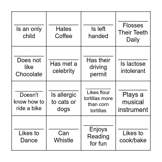 Human Bingo Card