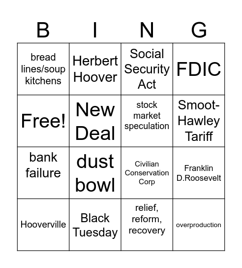 GreatDepression Bingo Card