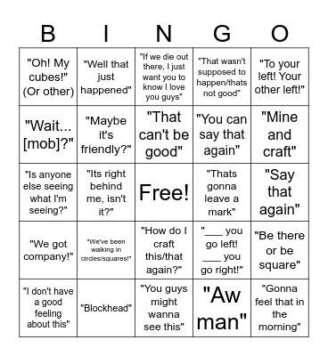 A Minecraft Movie Bingo Card