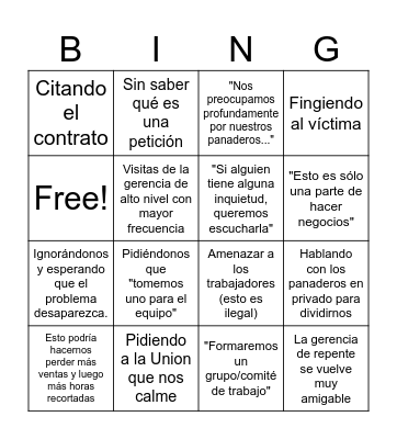 Posibles respuestas del GCB Bingo Card