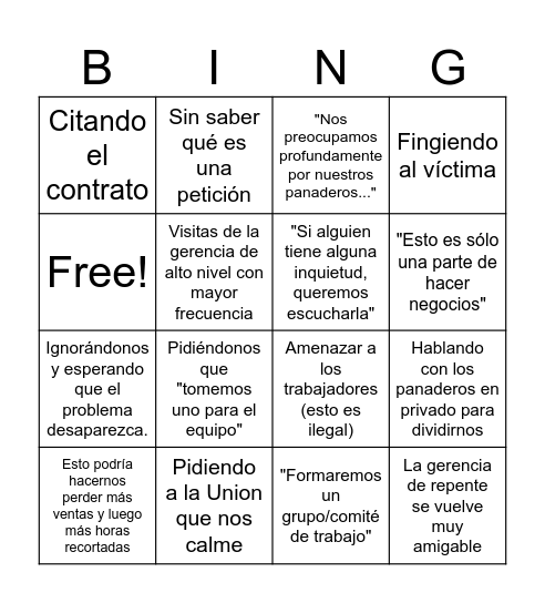 Posibles respuestas del GCB Bingo Card