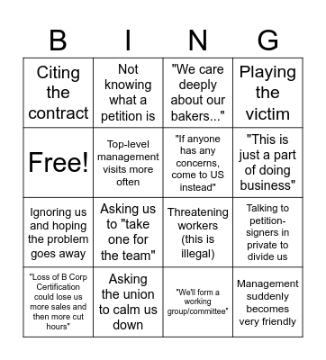 Possible Response from GCB Bingo Card