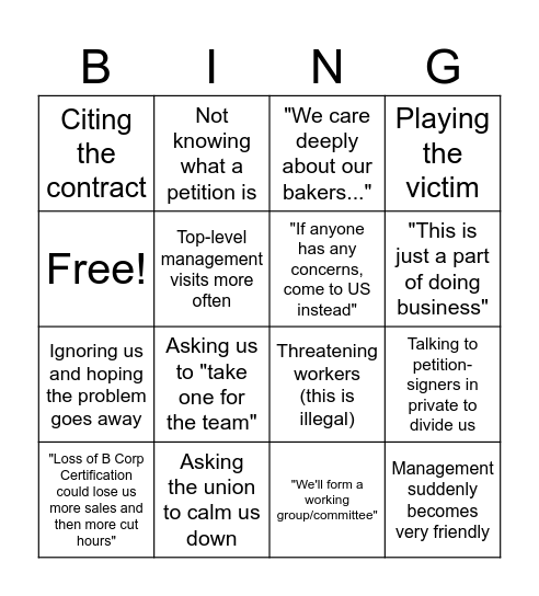 Possible Response from GCB Bingo Card