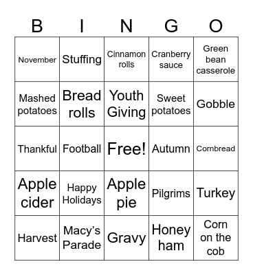 YOUTHGIVING BINGO Card