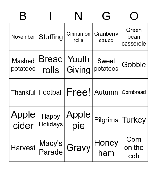 YOUTHGIVING BINGO Card