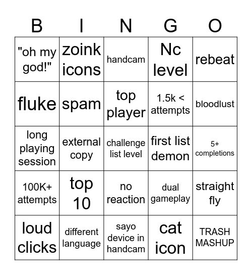 GD reactions bingo Card