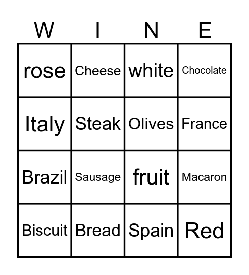 Wine Bingo Card