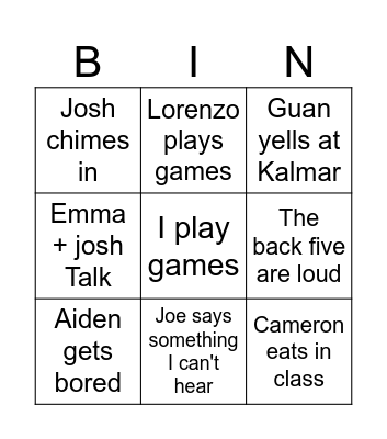 end of year Bingo Card