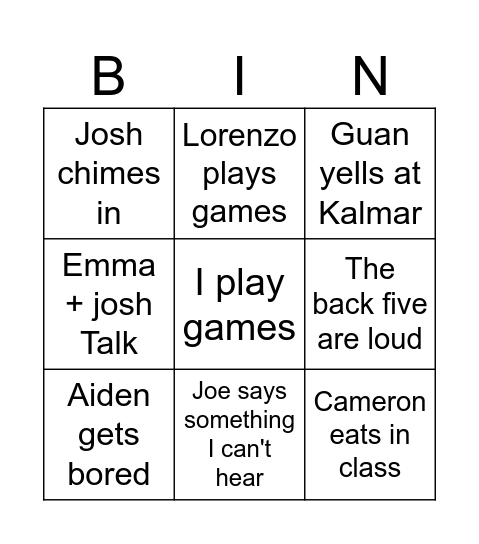 end of year Bingo Card