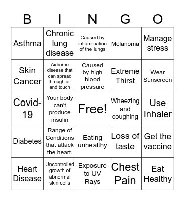 Disease Bingo Card