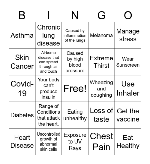 Disease Bingo Card