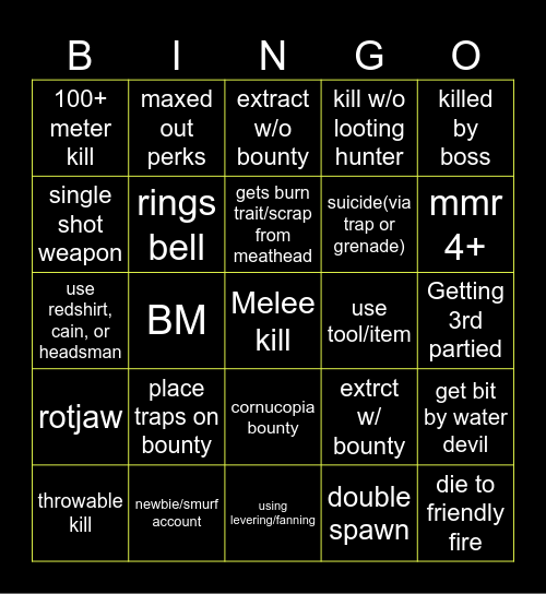 Hunt Showdown Bingo Card