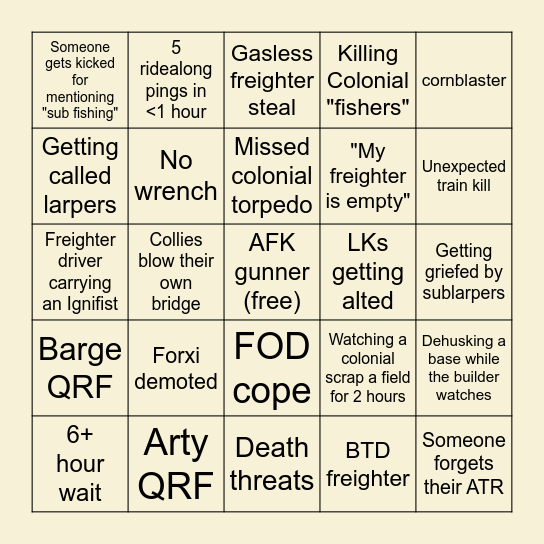 War 119 (Tank Update) Carps Bingo Card