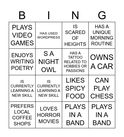 Untitled Bingo Card