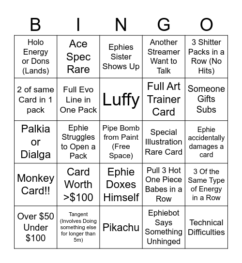 Card Opening Stream Bingo Card