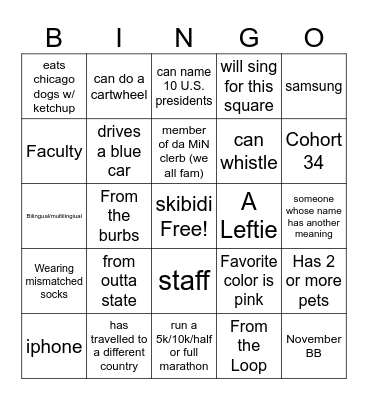 Social Bingo Card