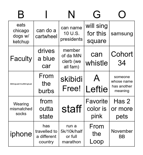 Social Bingo Card