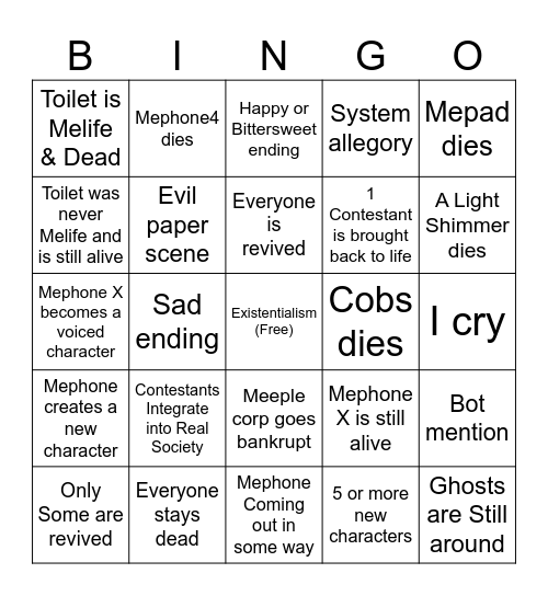 II Finale Bingo Card