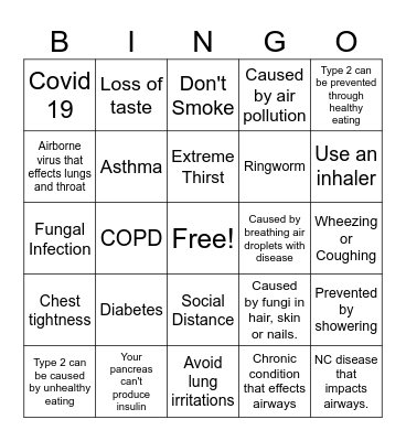 8th Diseases Bingo Card
