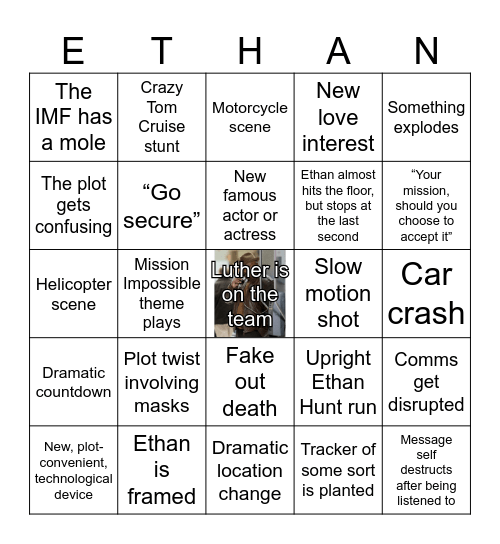 Mission Impossible Bingo Card