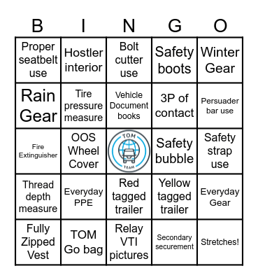 TOM Safety BINGO Card