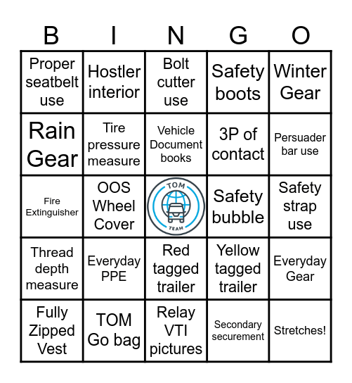 TOM Safety BINGO Card