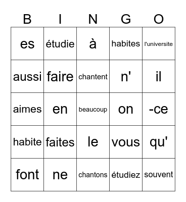 Silly French questions Bingo Card