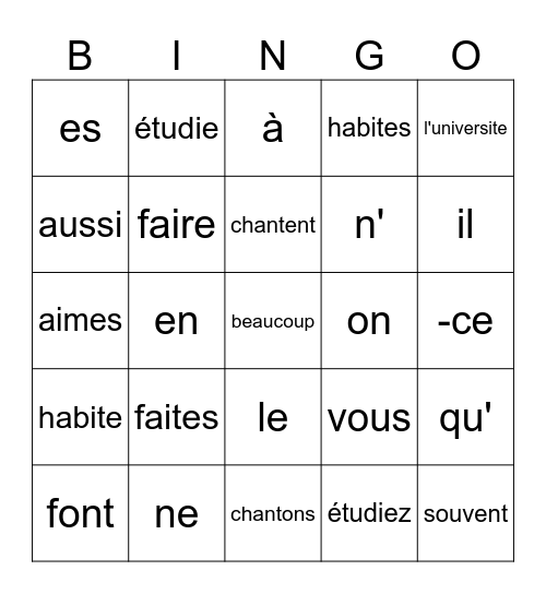 Silly French questions Bingo Card