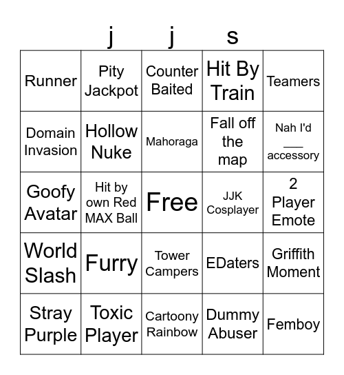 jjs bingo Card