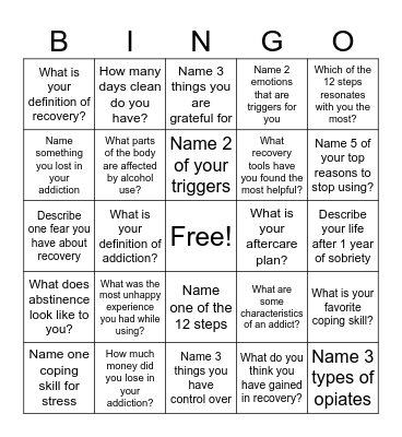 Recovery Bingo! Bingo Card