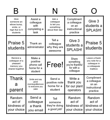 Kindness BINGO Card