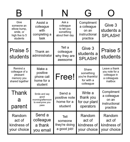 Kindness BINGO Card