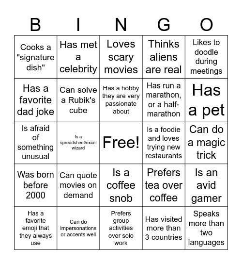 People Bingo Card