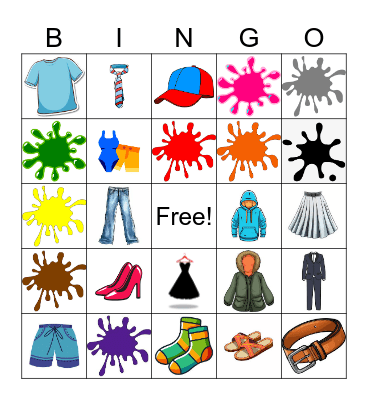 Clothes and Colors Bingo Card