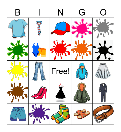 Clothes and Colors Bingo Card