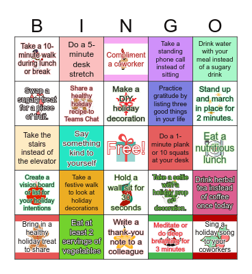 Christmas Wellness Bingo Card