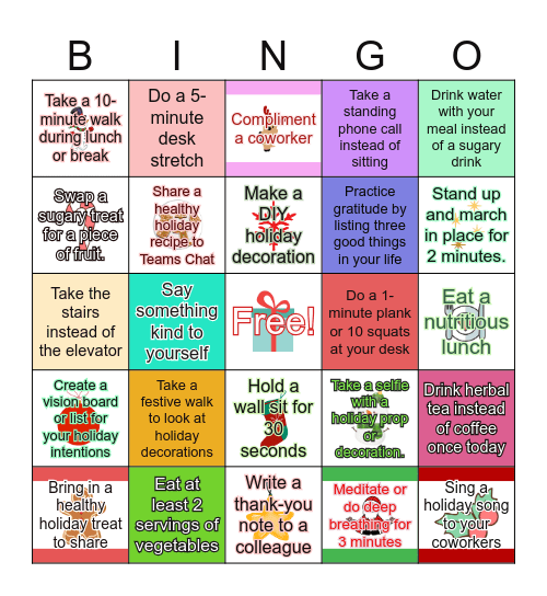 Christmas Wellness Bingo Card