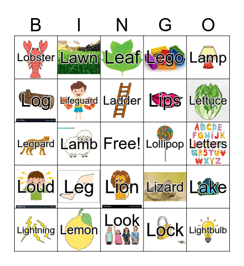 L Initial Words Bingo Card