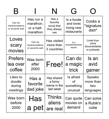 People Bingo Card