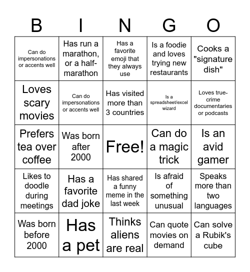 People Bingo Card