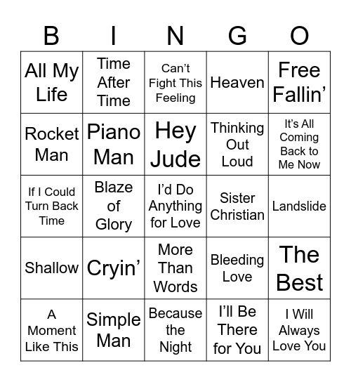 Ballads Bingo Card