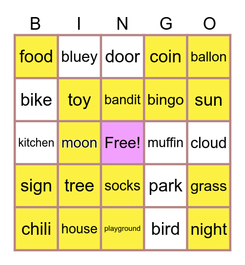 Bluey Bingo Card